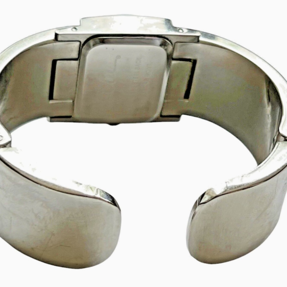 COOKIE LEE Watch Hinged Bangle Silvertone Swarovski Crystals & Mother of Pearl - Picture 4 of 8